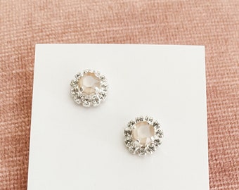 Ivory Bridesmaid earrings, crystal stud earrings | ivory cream bridal earrings | white opal earrings | crystal bridal party earrings  VICI