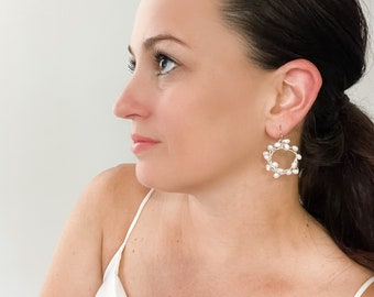 Freshwater pearl mini hoop earrings for the bride or bridesmaids , special occasion or formal dress up pearls SKY