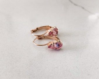 ROSALINE Pink Earrings | bridal or bridesmaid Rhinestone rose gold Earrings | Swarovski Bridal Jewelry | wedding special occasion ROSALINE