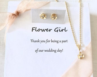 Gold flower girl necklace, little girls necklace, flower girl necklace, flower girl gift jewelry set