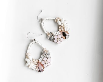 Pink floral bridal or bridesmaid earrings | bohemian blush jewelry | rosewater opal and pearl accent PETUNIA