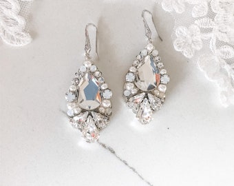 Crystal Bridal Earrings | White Opal Silver or Gold Wedding Earrings | Classic Romantic style earrings for the brideTRISTA Earrings