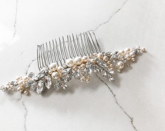 Bridal Hair Comb | Pearl and Rhinestone Bridal Hair Accessories | wedding hair comb chignon hair accessories HARLOW