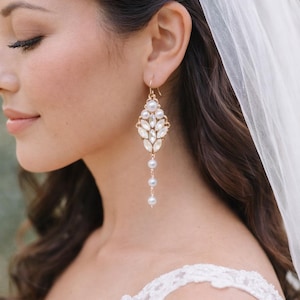 Rose Gold Bridal Earrings: Opal, Pearl & Crystal Statement Earrings