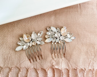 Champagne Rhinestone Comb | Wedding Comb | Opal Bridal Comb | Ivory Cream Bridal Hair Comb | Swarovski Comb | REEVES 2 COMB Set