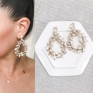 Opal Vine Wire Wrapped Bridal Earring white opal bridal jewelry, wedding earrings hoop bridal earrings rhinestone earrings EMERSON image 8