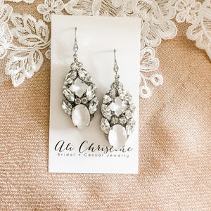 Bridal Earrings White Ivory Statement Wedding Earrings Crystal Earrings Gold or Silver Earrings earrings for bride FLYNN image 3
