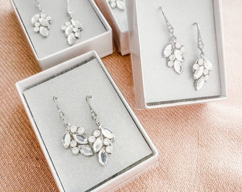 Leaf Rhinestone Bridal Earrings, Swarovski Bridal Earrings, embellished earrings, opal moonstone crystal earrings