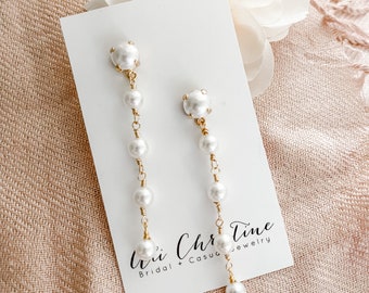 Pearl bridal earrings, long faux pearl drop earrings | Wedding earrings | bridesmaid earrings PIPPA