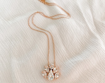 Crystal Bridal Pendant Necklace | Swarovski Pendant Necklace | Simple Bridal Necklace | wedding jewelry ZAHRA