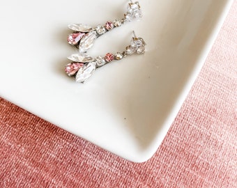 Pink crystal bridal or bridesmaid earrings | blush jewelry | watermelon or bright pink Swarovski earrings