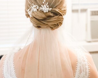 Set of 3 Floral Bridal Pins | flower comb | white flower hair comb | pearl comb | wedding comb KENDALL