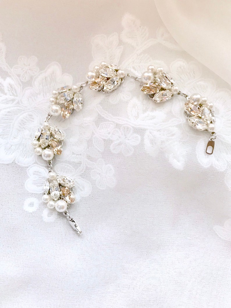 Champagne Bridal Bracelet Wedding Bracelet Bridesmaid Jewelry Choose your own accent color Pearl bridal bracelet KENNA image 3