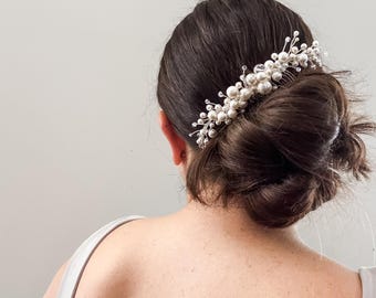 Handmade Swarovski Pearl Bridal Comb: Gold or Silver Hair Accessory