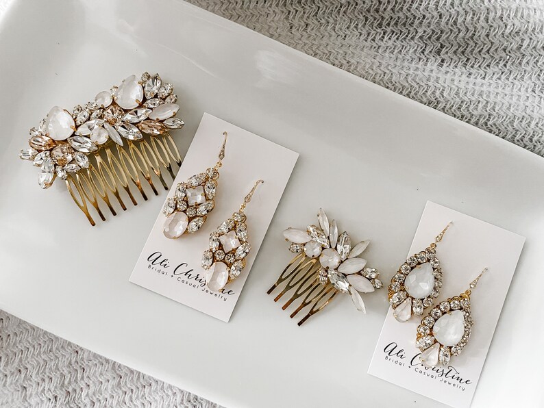 Bridal Earrings White Ivory Statement Wedding Earrings Crystal Earrings Gold or Silver Earrings earrings for bride FLYNN image 4