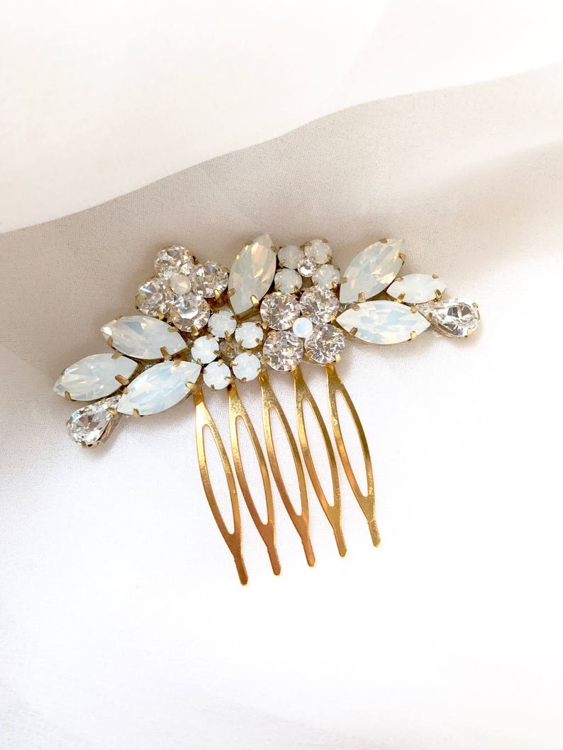 Opal bridal comb, blue tones rhinestone bridal hairpiece, bridal hair comb, decorative comb for wedding, bridal hair accessories hair image 3