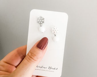 Alabaster White Snowflake Earrings | simple white winter earrings - winter bride or holiday party earrings / date night / christmas earrings