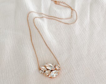 Crystal Leaf Bridal Pendant Necklace | Swarovski Pendant Necklace | Wedding Necklace | ZAHRA