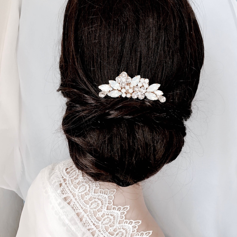 Opal bridal comb, blue tones rhinestone bridal hairpiece, bridal hair comb, decorative comb for wedding, bridal hair accessories hair image 4