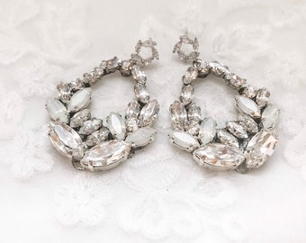 Rhinestone Hoop Bridal Earring | Swarovski Chandelier Wedding Earrings | White Opal Crystal Wedding Earrings VIENNA