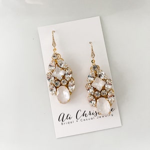 Bridal Earrings White Ivory Statement Wedding Earrings Crystal Earrings Gold or Silver Earrings earrings for bride FLYNN image 1