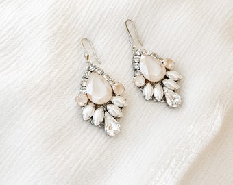 Bridal Earrings | Ivory Statement Wedding Earrings | Opal Earrings | Nude Blush Earrings | Swarovski Earrings ARIA-PEARL