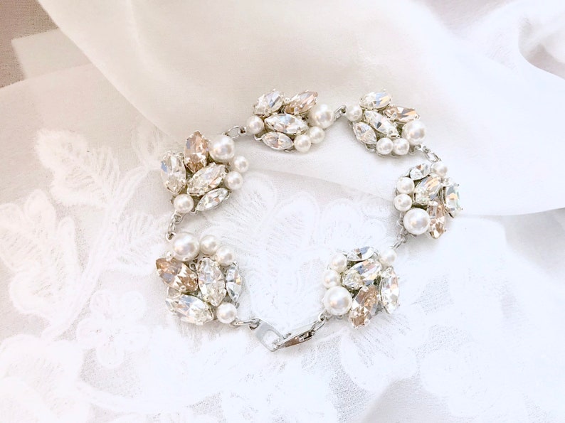 Champagne Bridal Bracelet Wedding Bracelet Bridesmaid Jewelry Choose your own accent color Pearl bridal bracelet KENNA image 1