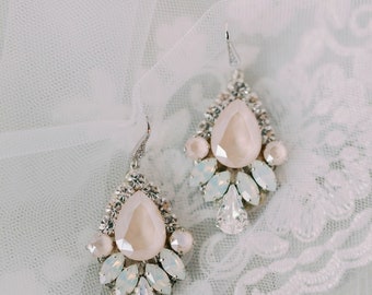 Bridal Earrings | Ivory Statement Wedding Earrings | Opal Earrings | Bridesmaid Earrings | Nude Blush Earrings | Swarovski Earrings ARIA