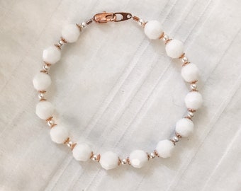 Alabaster White Swarovski Pearl Bracelet in Rose Gold | Rose Gold bracelet | stark white | white beaded bracelet | rose gold jewellery