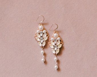 Rose Gold Bridal Earrings | Romantic Special Occasion Earrings | for the bride | Opal | Pearl and Crystal Earrings ERIN