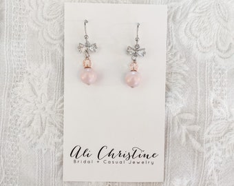 Sweet Pink Bow Earrings | bow bridesmaid earrings | pale pink | ballerina pink earrings | special occasion prom date night earrings