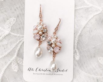 Rose Gold Pink accent Bridal Earrings | Rose Gold Earrings | blush Swarovski Rhinestone | Wedding Earrings | Bridesmaid Earrings SHAE