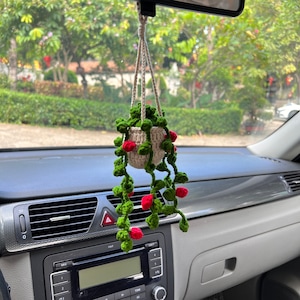 Crochet String of Pearls Car Plant Hanger: Handmade Car Decor