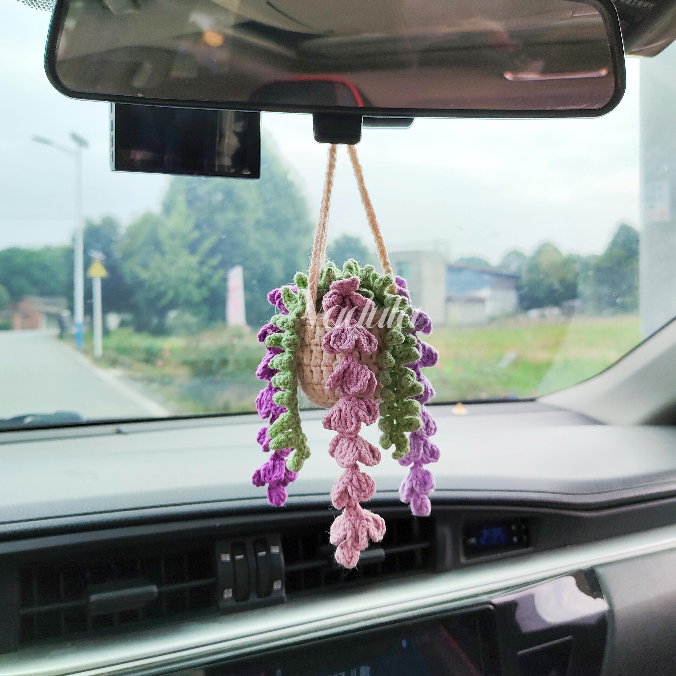 Crochet Wisteria, Car Mirror Hanging, Purple Flower, Wall Hanging