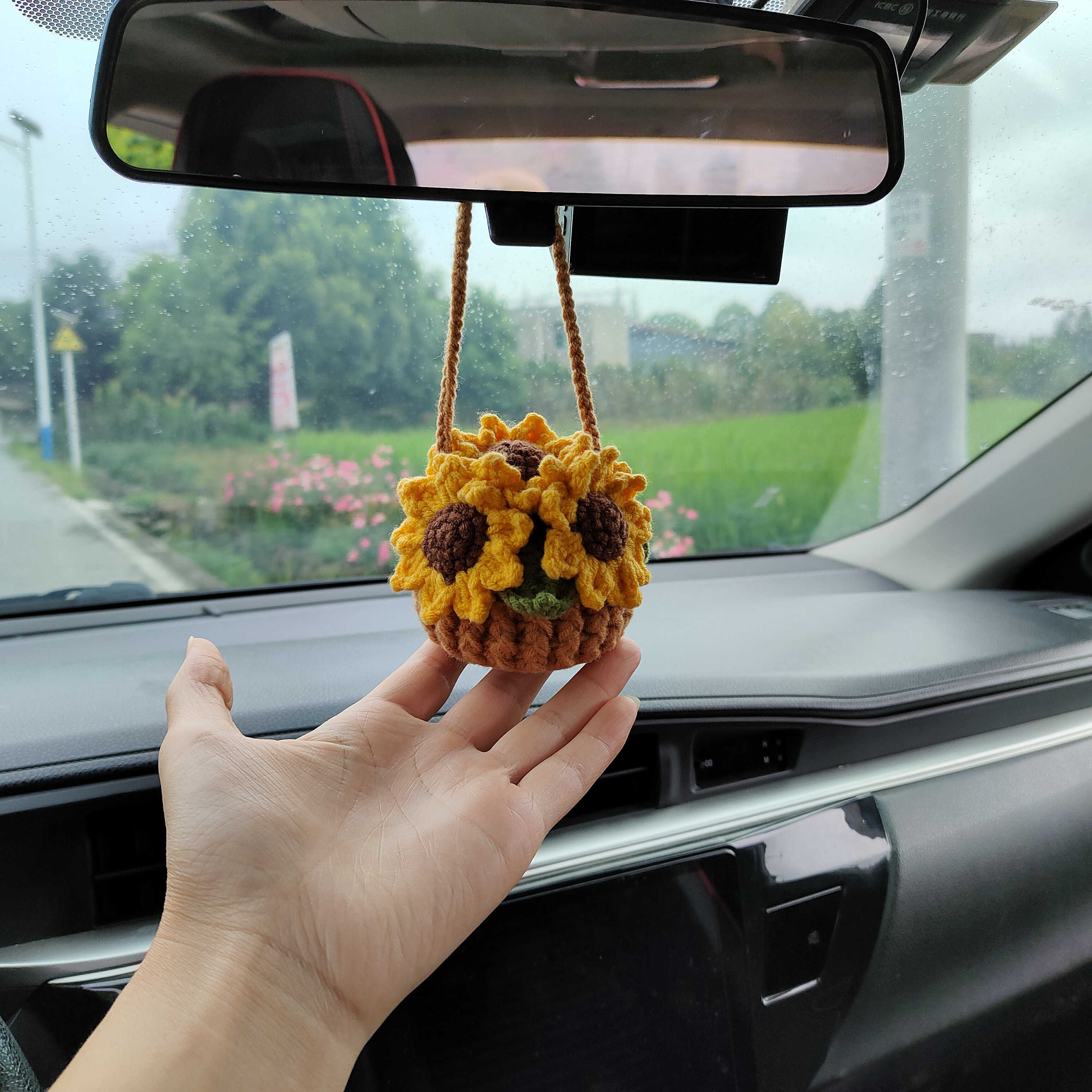 アクセサリー CAR FLOWER VASE BEAMS HIGHWAY Crochet Sunflower Car Mirror Hanging: Handmade Car Plant Decor - Etsy