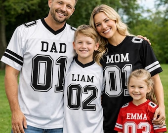 Maillots de football avec prénom personnalisé, tenue assortie pour le jour du match en famille