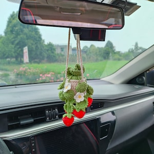 Rear View Mirror Hanging Accessories, Crochet Strawberry, Strawberry Car Hanging, Handmade Strawberry, New Car Gifts, Gifts for Her