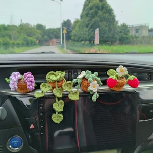 Crochet Car Vent Clip: Handmade Plant & Strawberry Car Accessory