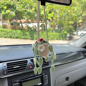 crochet green plant, car rearview mirror hanging, crochet mushroom, car decor, gift for women, gift for her, new car gift