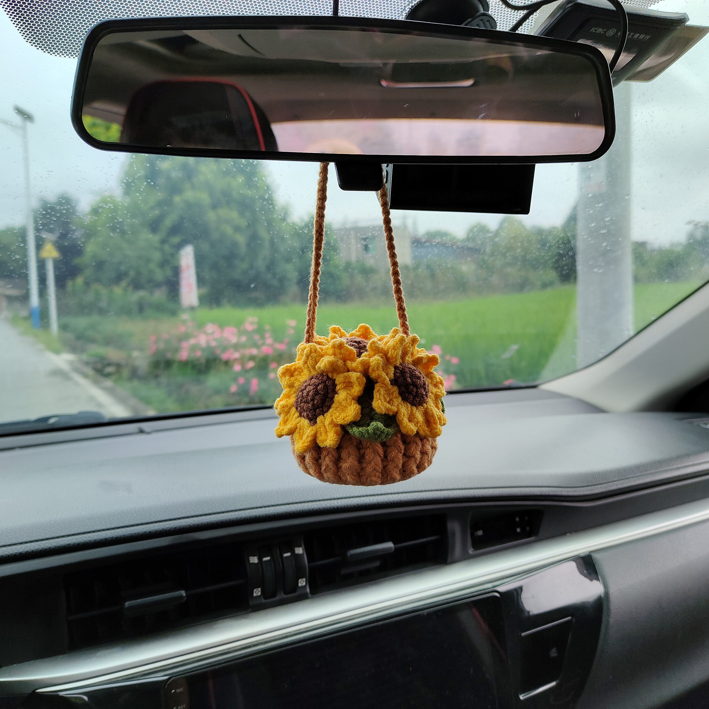 Crochet Sunflower Car Mirror Hanging: Handmade Car Plant Decor - Etsy
