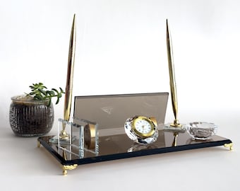 Personalized Bronze Glass Desk Nameplate: Executive Office Decor