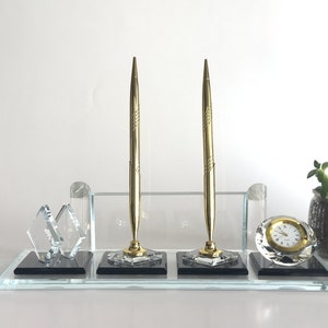 Conjunto de organizador de mesa personalizado Golden Plate | Conjunto de mesa de cristal personalizado com porta-cartão de visita, porta-cartão de visita de vidro