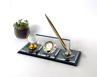 Personalized Crystal Desk Name Plate with Pen and Globe