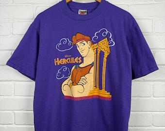 Vintage 90s Hercules Disney Animated Movie Promo Graphic T Shirt Size L Purple