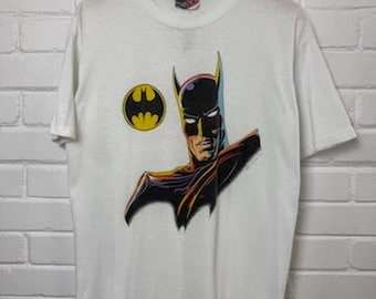 Vintage 1989 Batman DC Comics Graphic Big Face Cartoon T Shirt Size L 80s