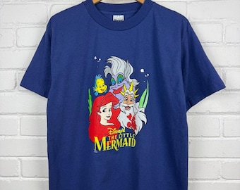 Vintage 90s Disney The Little Mermaid Ariel Ursula Sebastian Movie Promo T Shirt Size L
