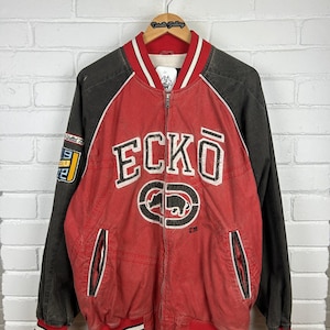 Chaqueta bomber vintage Y2K Ekko UNLTD de dos tonos con logo cosido, talla L