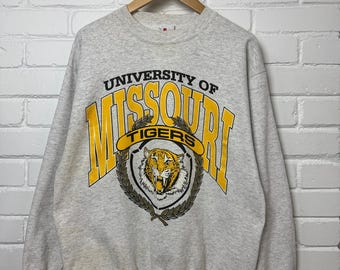 Vintage 90s Missouri Tigers University Collegitate Crest Crewneck Sweatshirt Size L