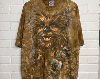 Vintage 90s Star Wars Chewbacca Liquid Blue Movie Promo T Shirt Size XXL Tie-Dye