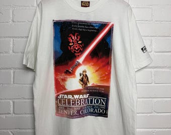 Vintage 1999 Star Wars Episode 1 The Phantom Menace Darth Maul Denver Movie Promo T Shirt Size XL 90s